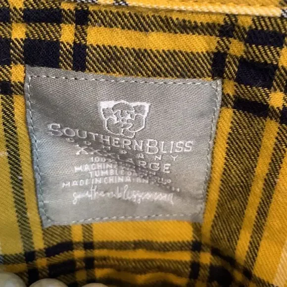 Southern Bliss Yellow Plaid Bleached Dip-Dye Flannel XXXL - Picture 5 of 5